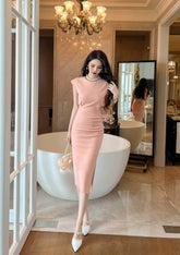Sleeveless Round Neck Cut-Out Midi Dress S / Pink